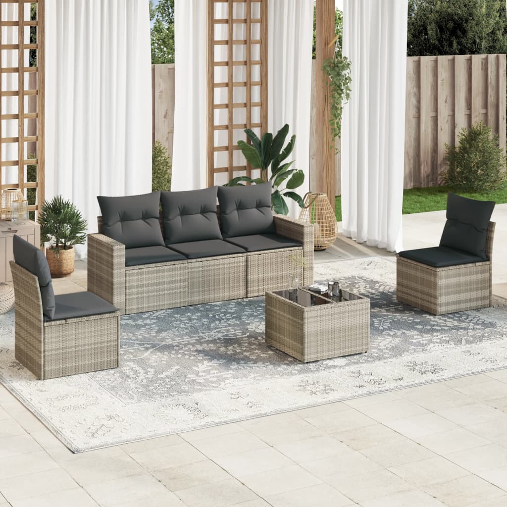 sofasæt til haven 6 dele med hynder polyrattan lysegrå