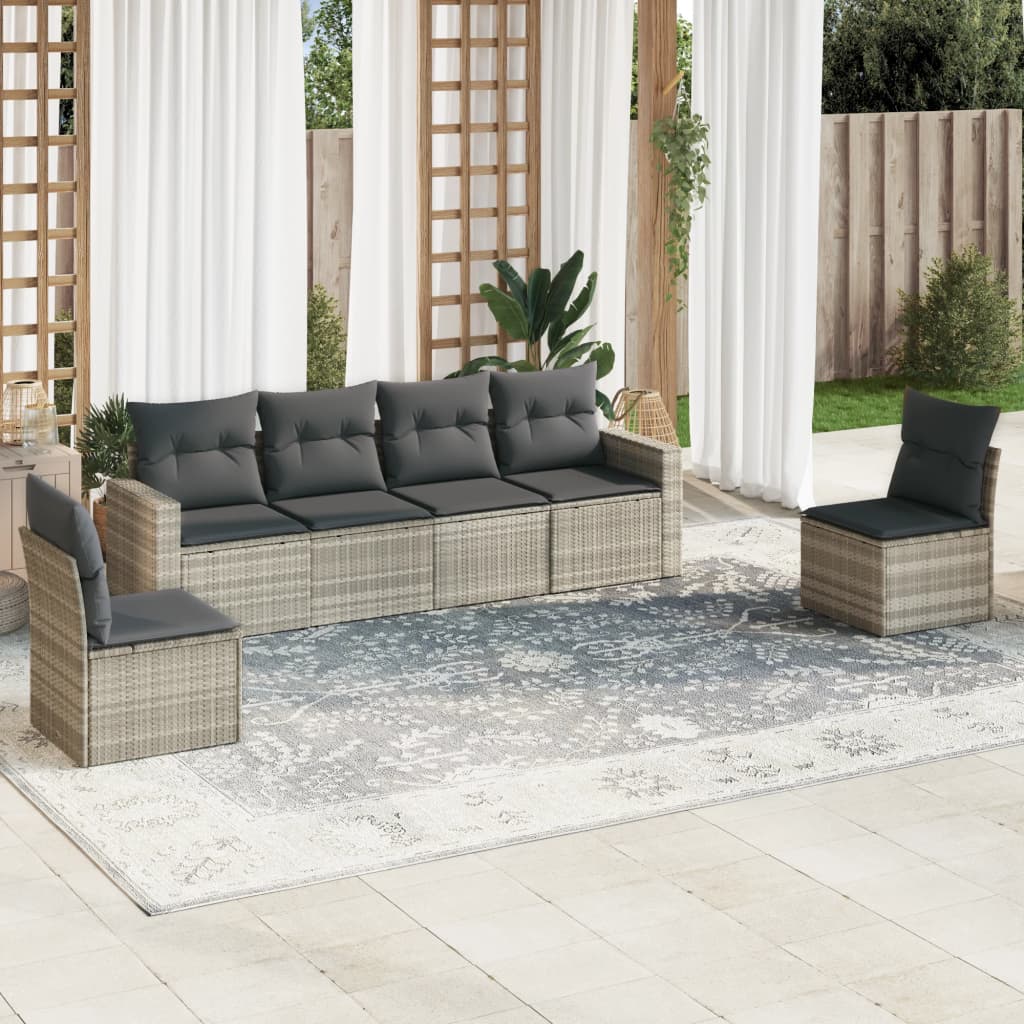 sofasæt til haven 6 dele med hynder polyrattan lysegrå