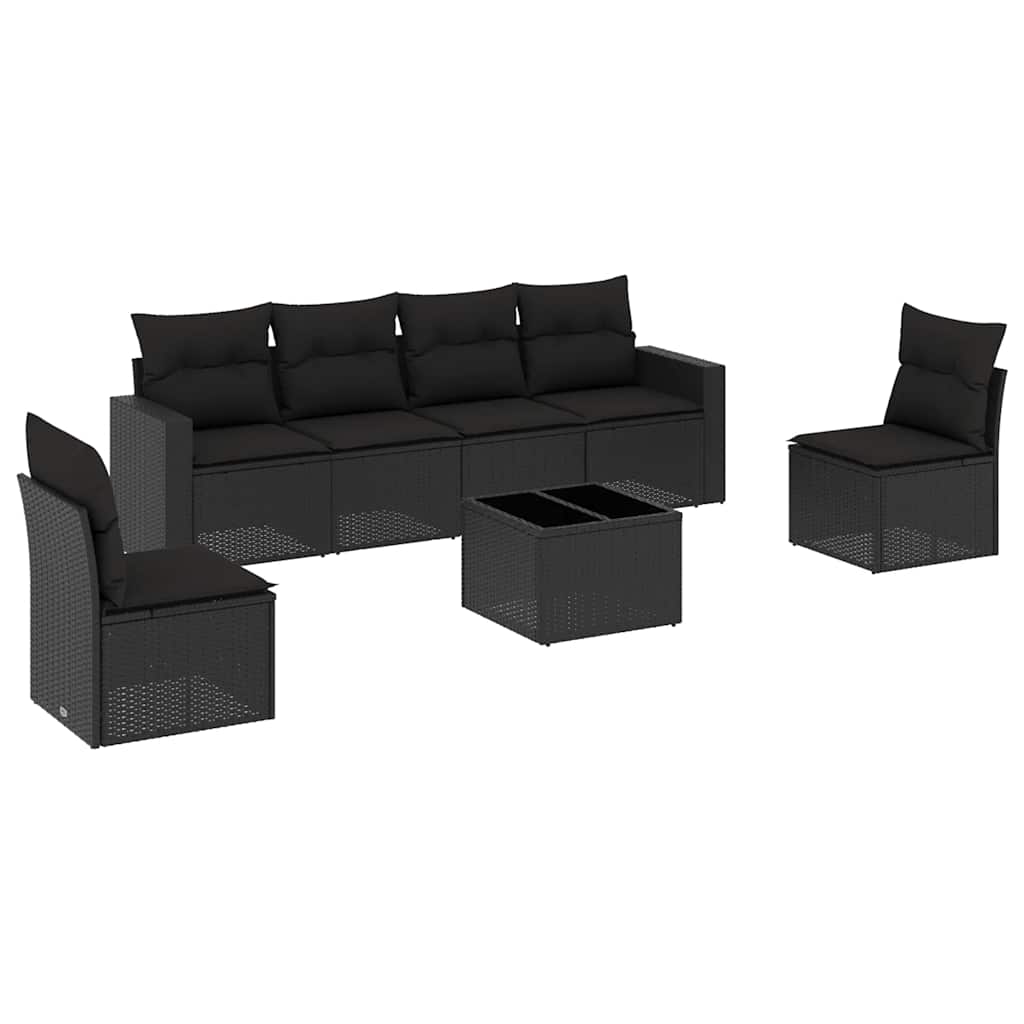 sofasæt til haven 7 dele med hynder polyrattan sort