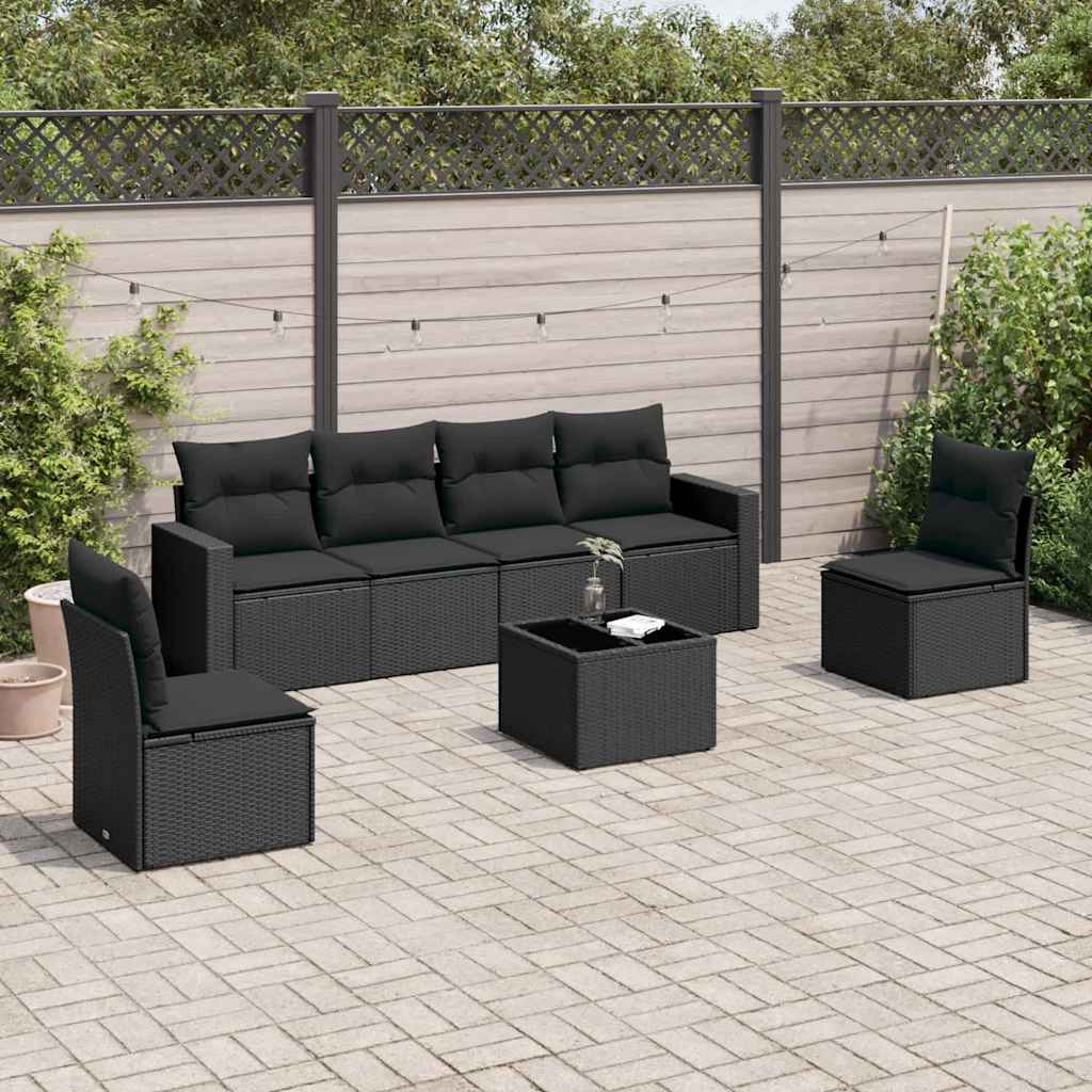 sofasæt til haven 7 dele med hynder polyrattan sort