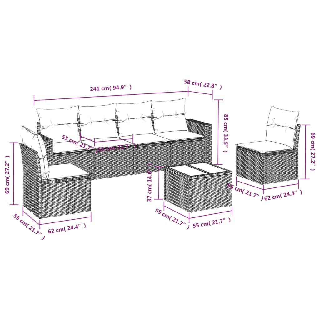 sofasæt til haven 7 dele med hynder polyrattan beige