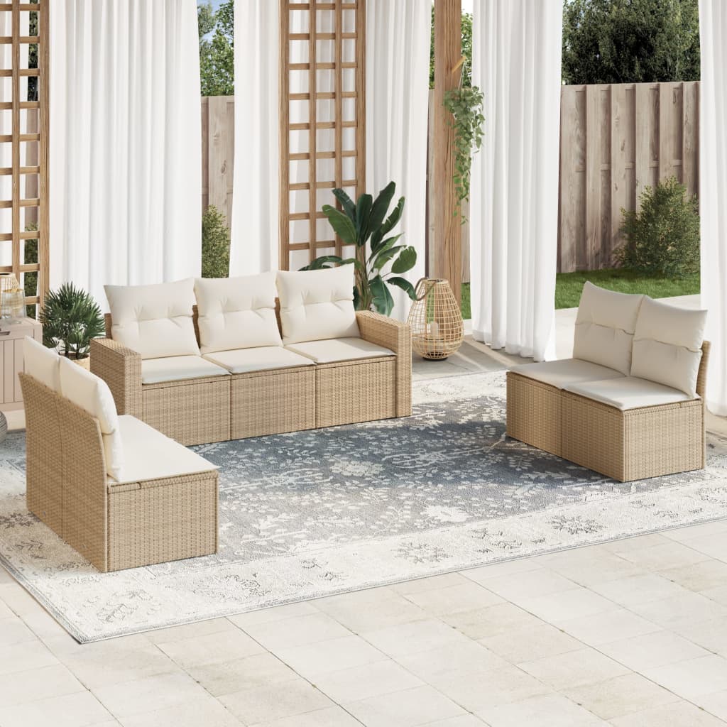 sofasæt til haven 7 dele med hynder polyrattan beige