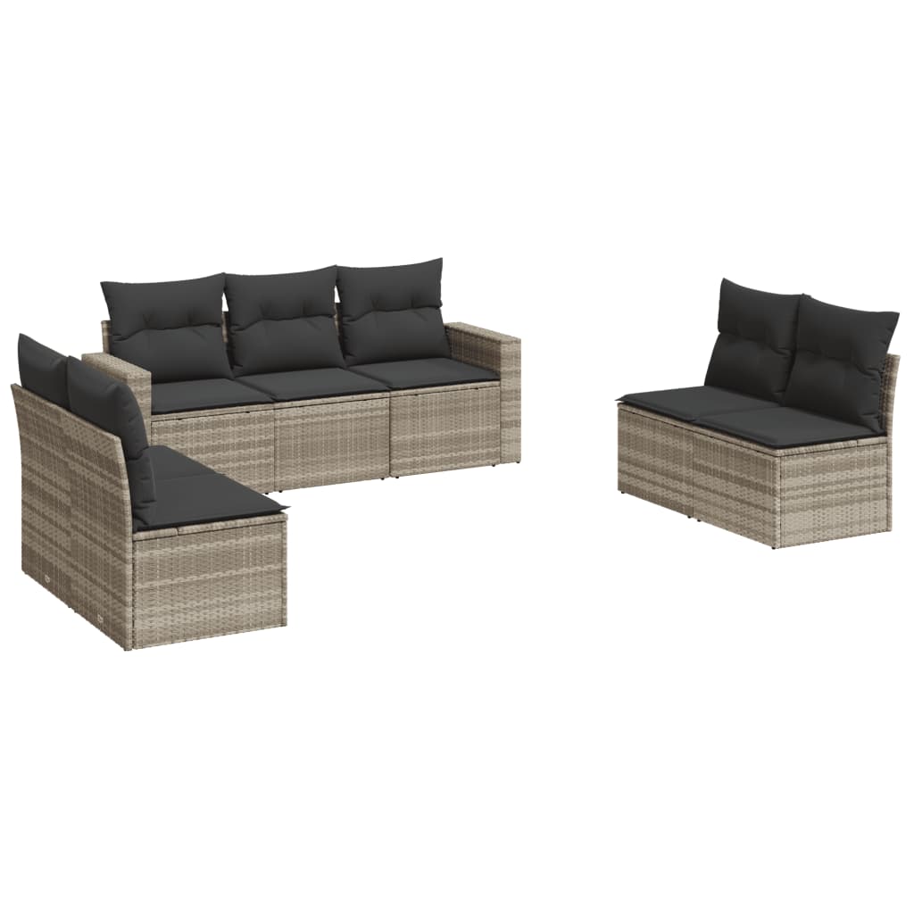 sofasæt til haven 7 dele med hynder polyrattan lysegrå