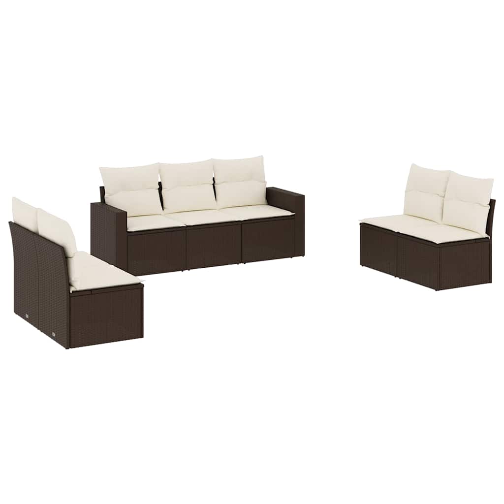 sofasæt til haven 7 dele med hynder polyrattan brun