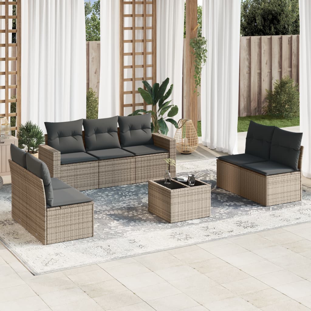 sofasæt til haven 8 dele med hynder polyrattan grå