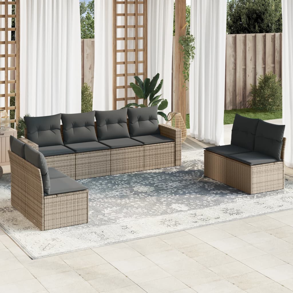 sofasæt til haven 8 dele med hynder polyrattan grå