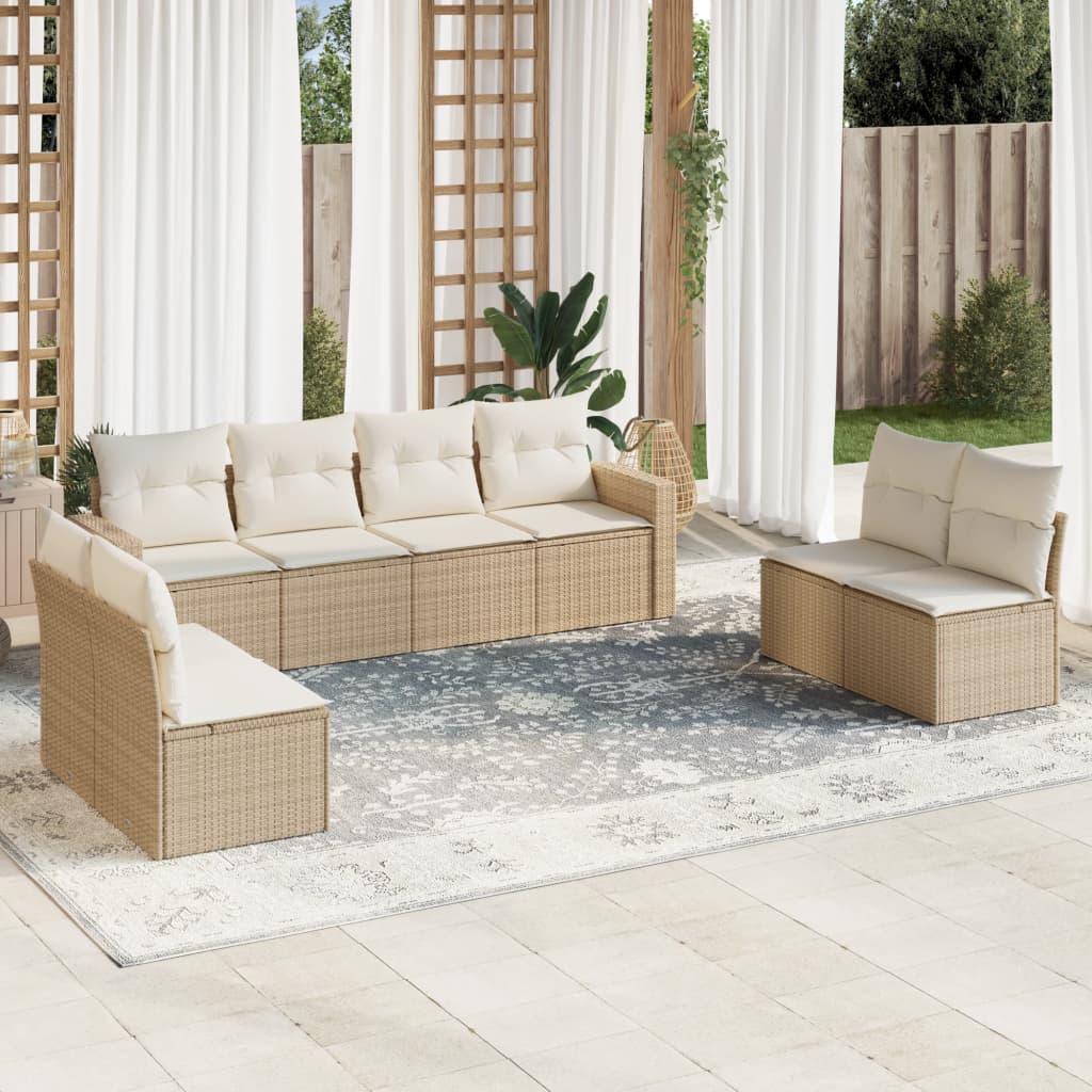 sofasæt til haven 9 dele med hynder polyrattan beige