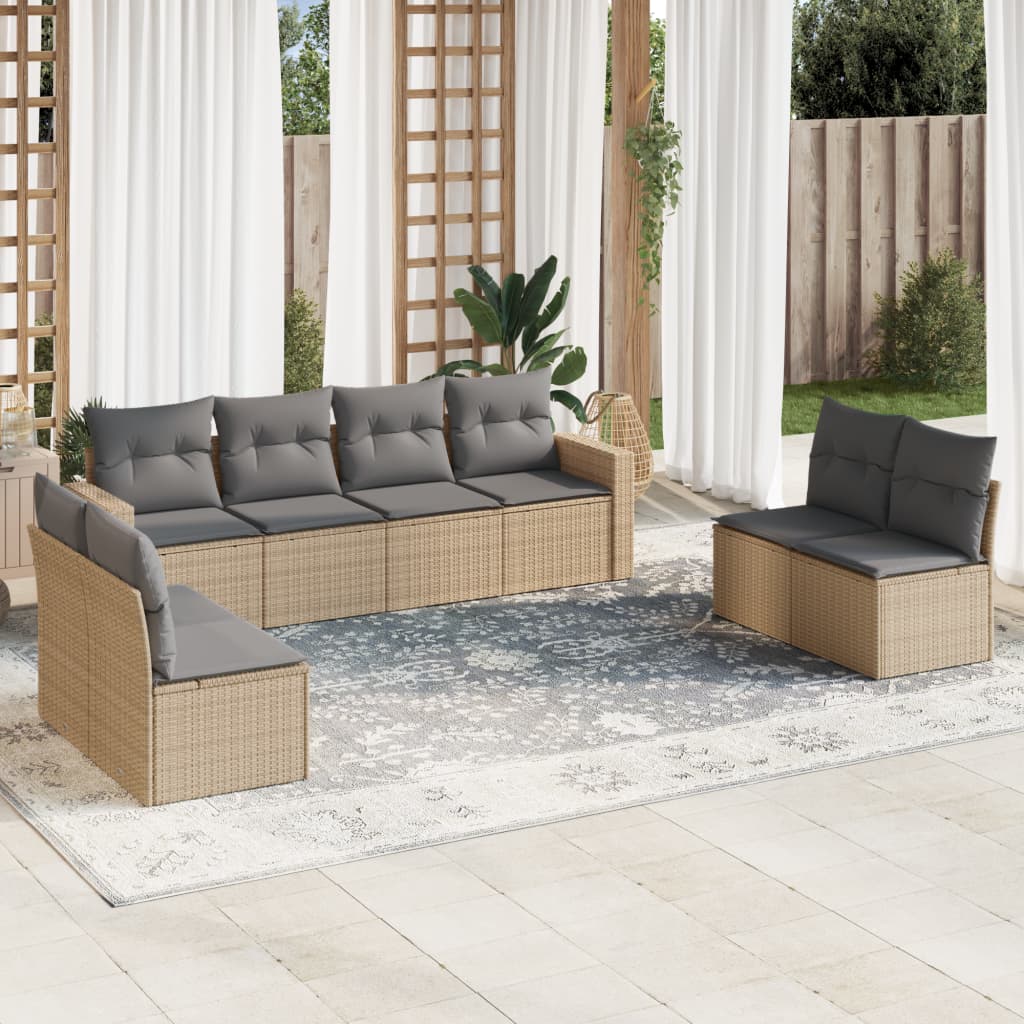 sofasæt til haven 9 dele med hynder polyrattan beige