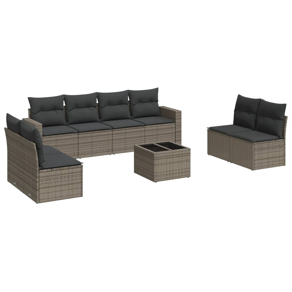 sofasæt til haven 9 dele med hynder polyrattan grå