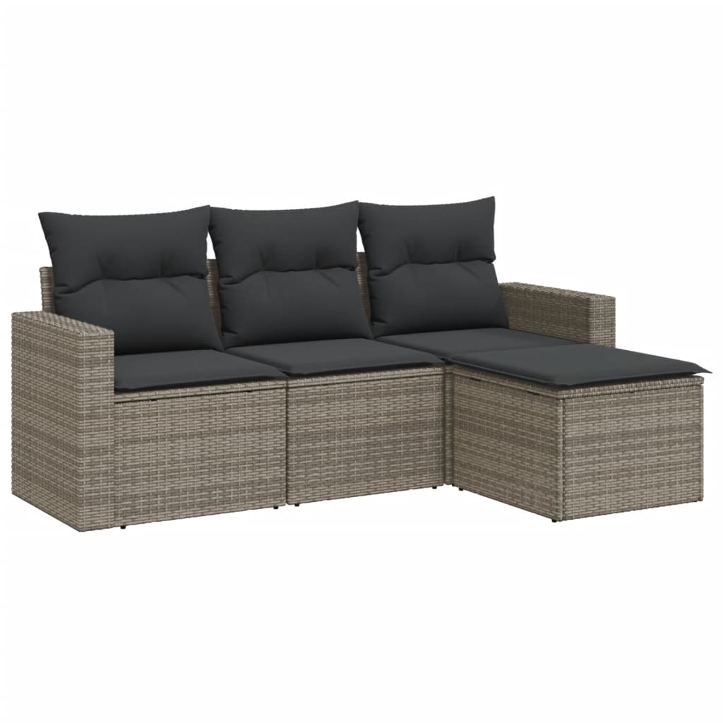 sofasæt til haven 4 dele med hynder polyrattan grå