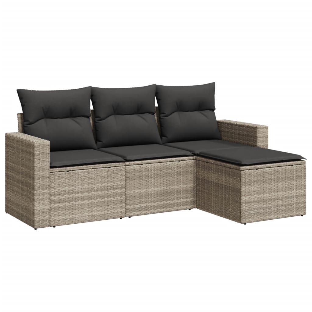 sofasæt til haven 4 dele med hynder polyrattan lysegrå