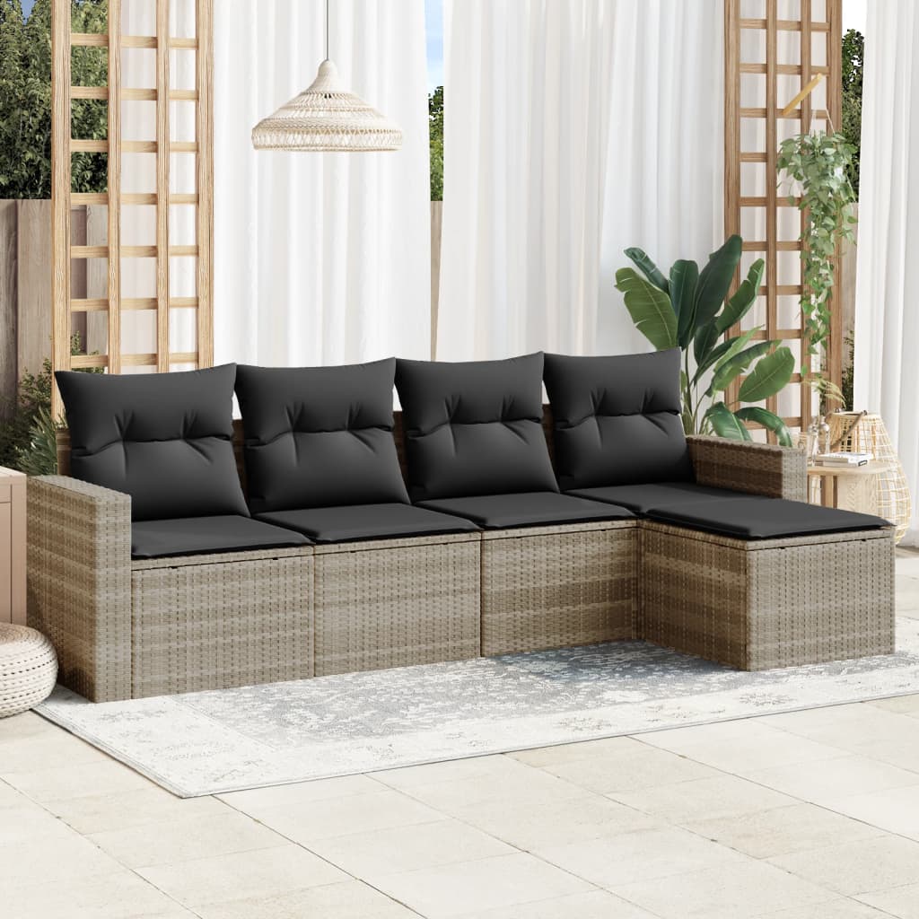 sofasæt 5 dele med hynder polyrattan lysegrå