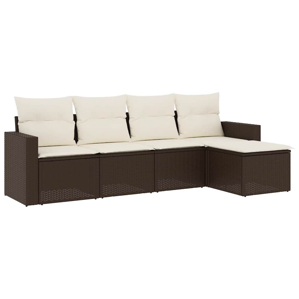sofasæt til haven 5 dele med hynder polyrattan brun