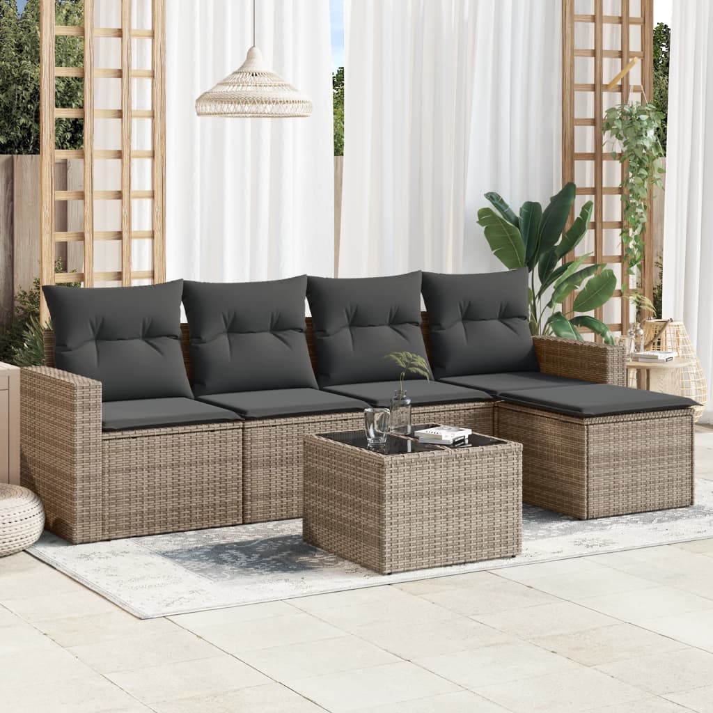 sofasæt til haven 6 dele med hynder polyrattan grå