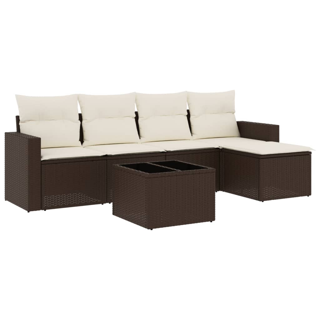 sofasæt til haven 6 dele med hynder polyrattan brun