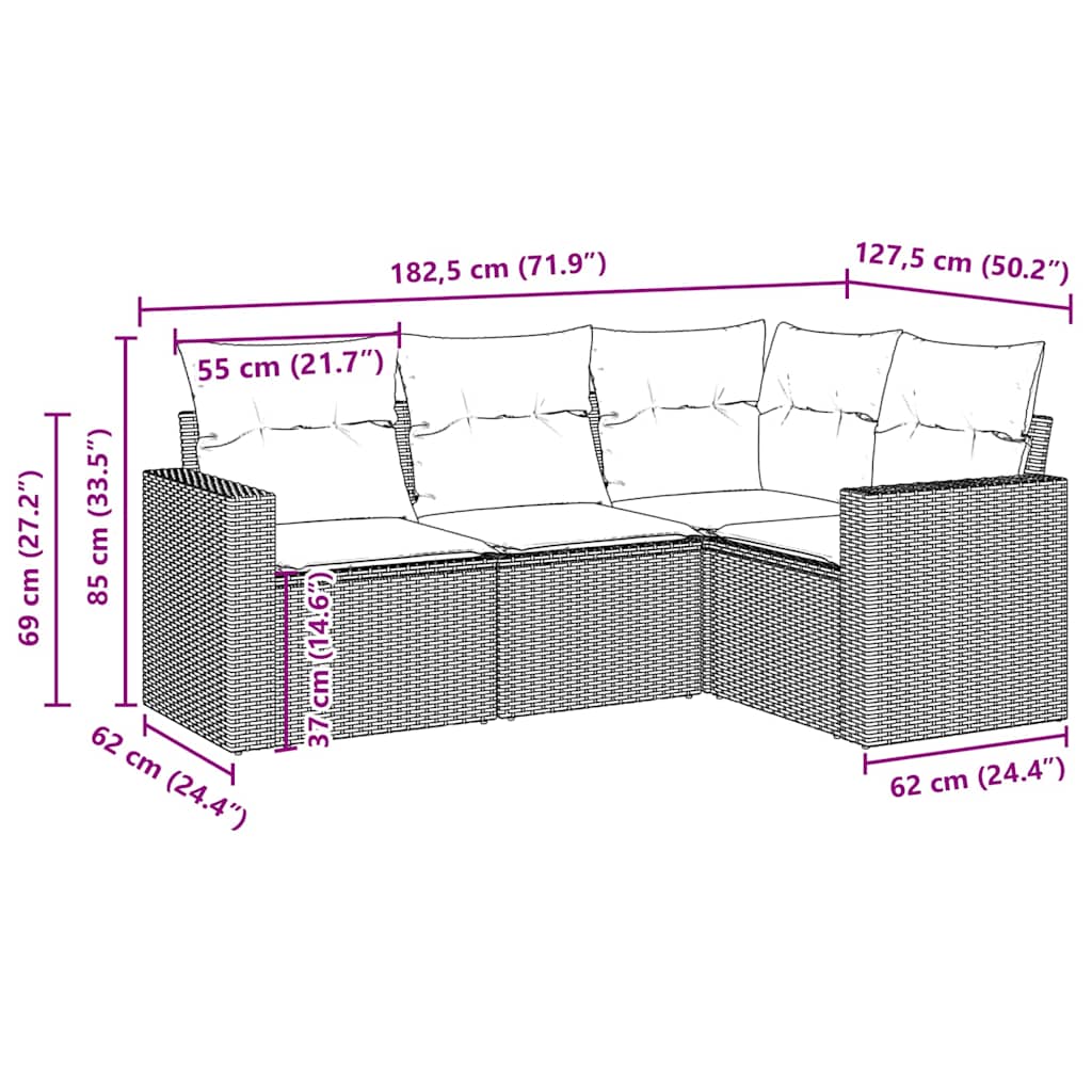 sofasæt til haven 4 dele med hynder polyrattan brun