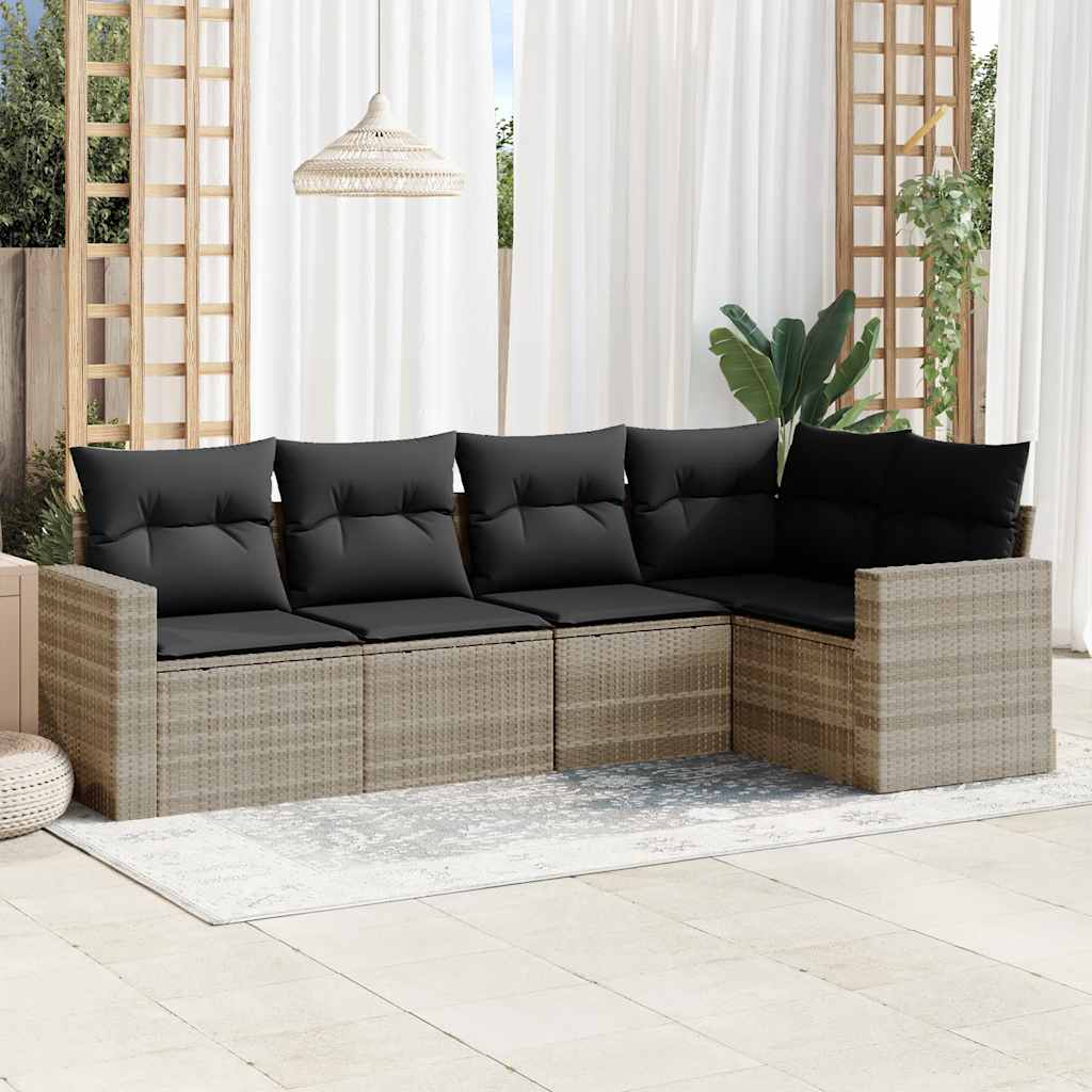 sofasæt 5 dele med hynder polyrattan lysegrå