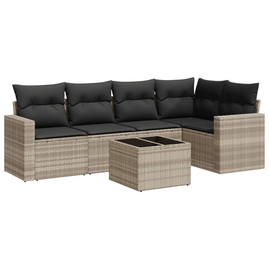 sofasæt til haven 6 dele med hynder polyrattan lysegrå