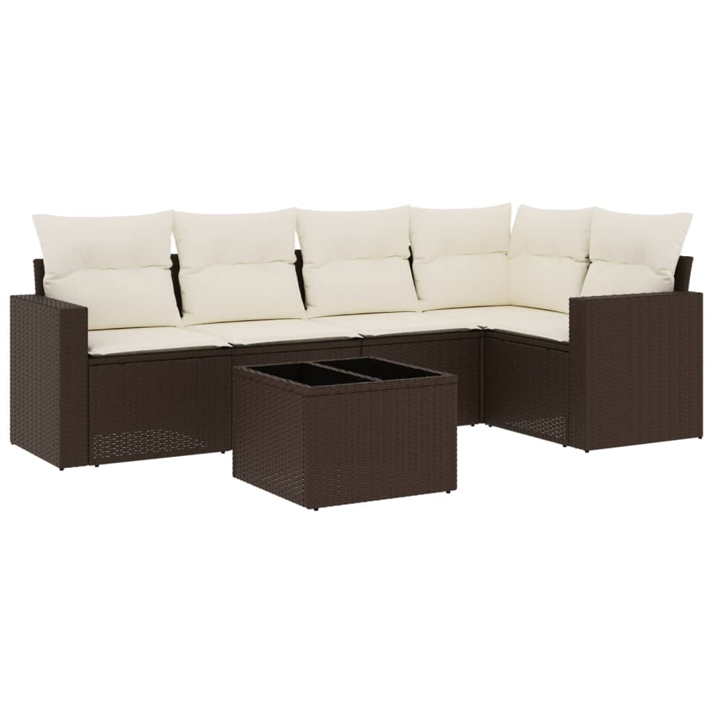 sofasæt til haven 6 dele med hynder polyrattan brun