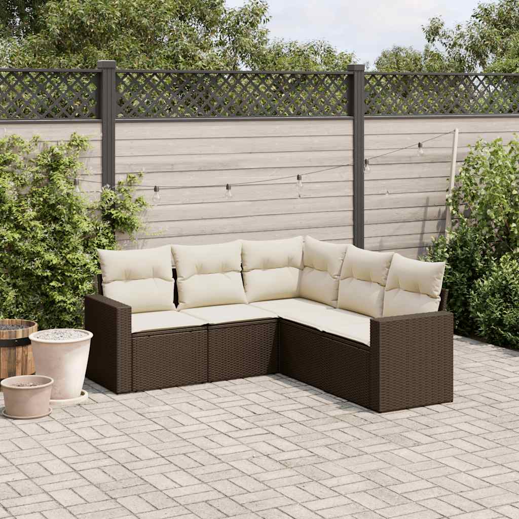 sofasæt til haven 5 dele med hynder polyrattan brun