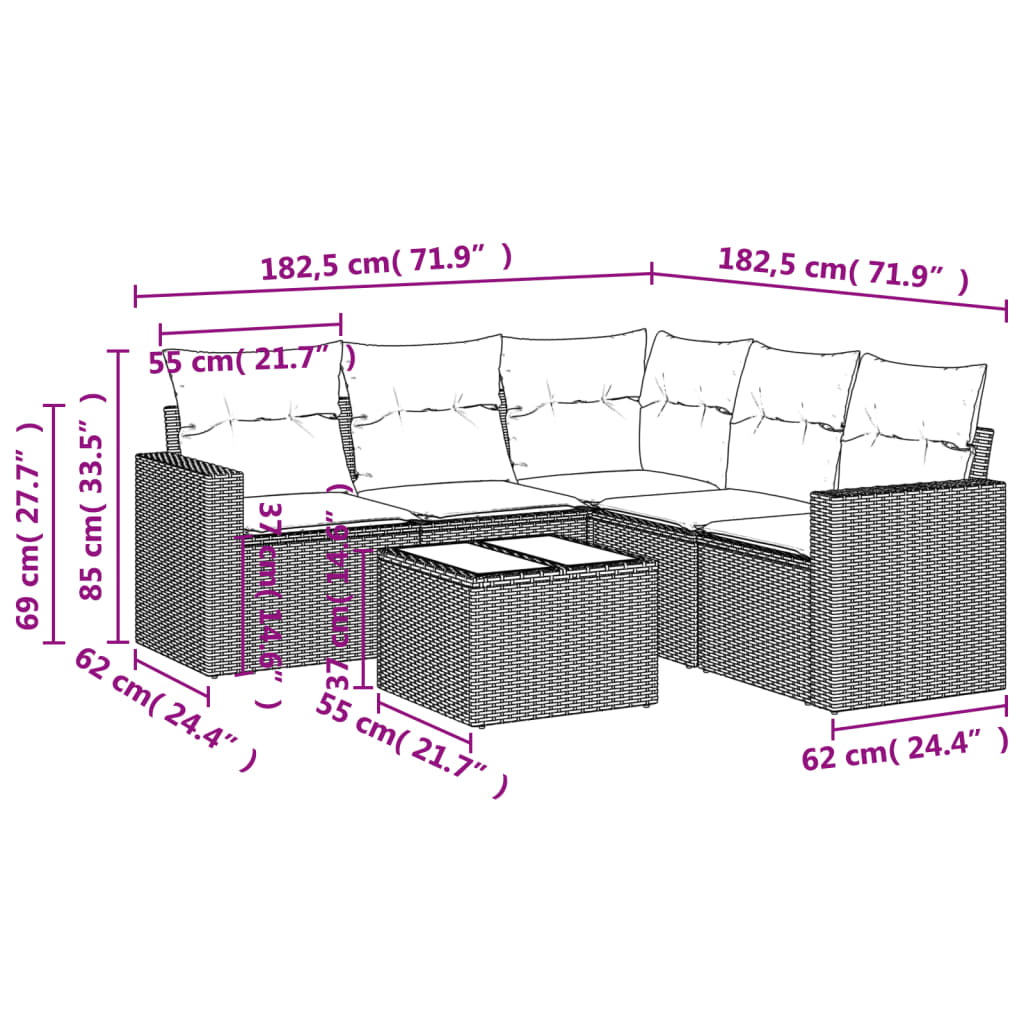 sofasæt til haven 6 dele med hynder polyrattan lysegrå
