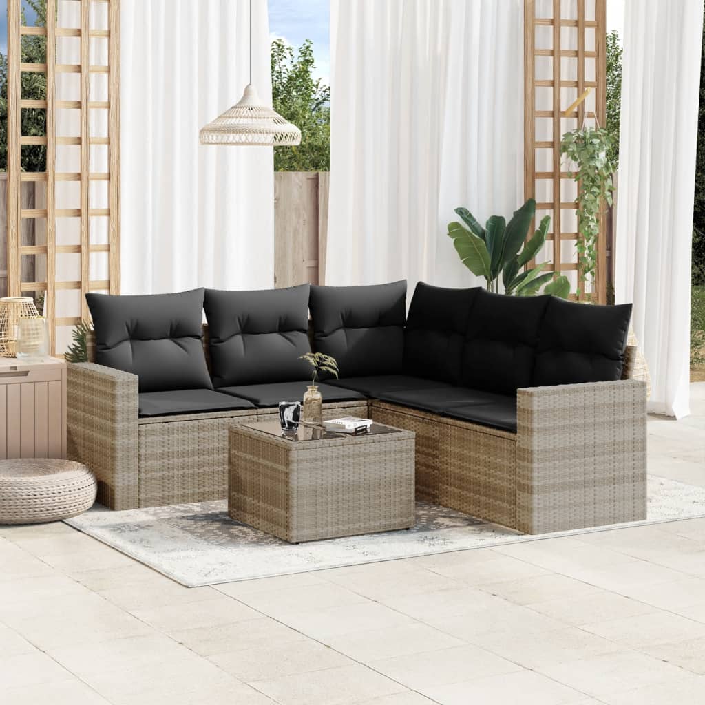 sofasæt til haven 6 dele med hynder polyrattan lysegrå