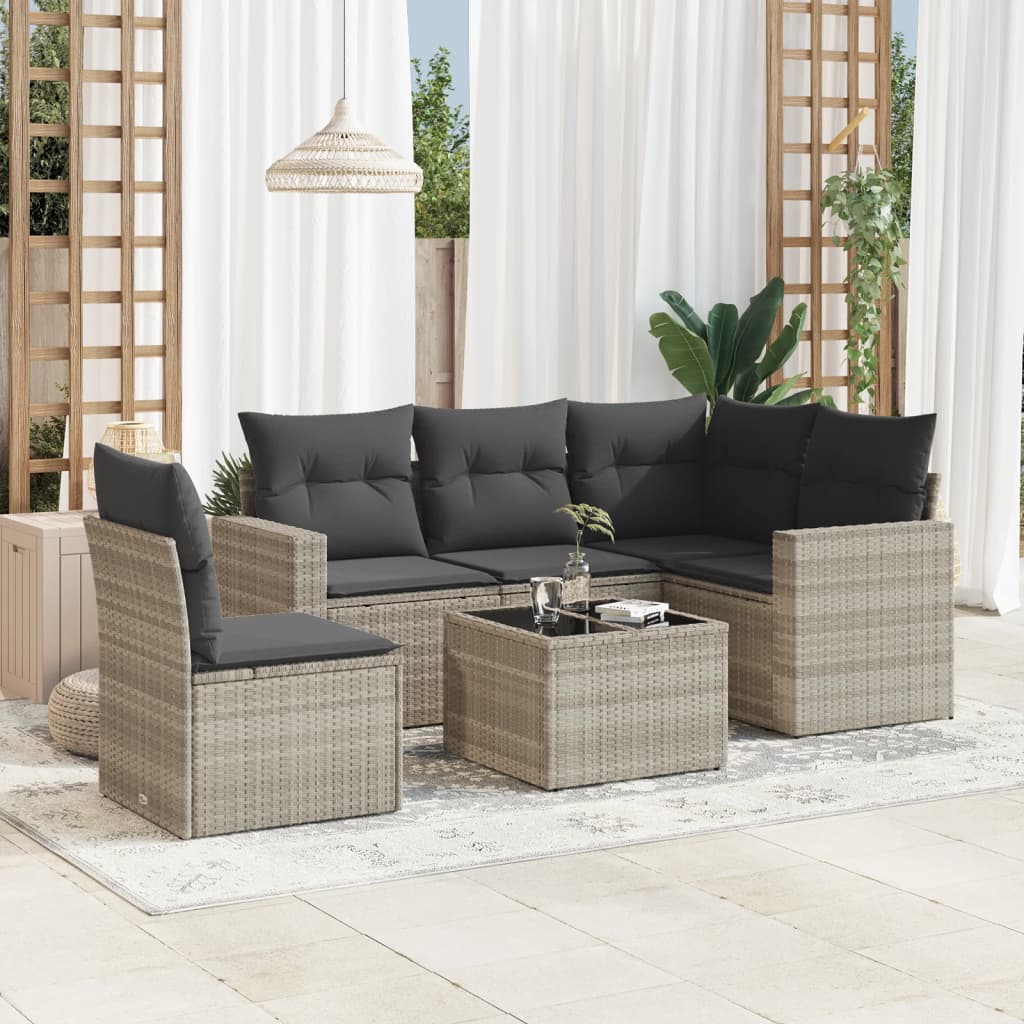 sofasæt til haven 6 dele med hynder polyrattan lysegrå