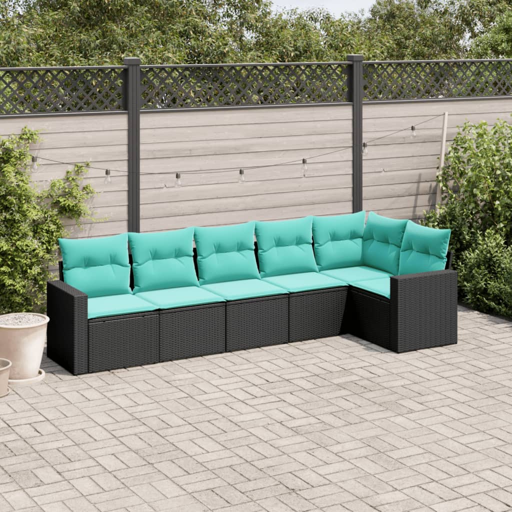 sofasæt til haven 6 dele med hynder polyrattan sort