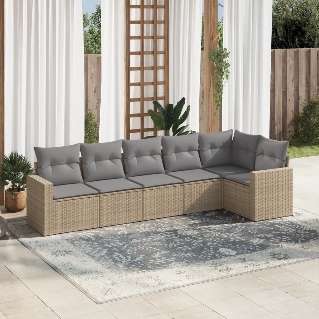 sofasæt til haven 6 dele med hynder polyrattan beige