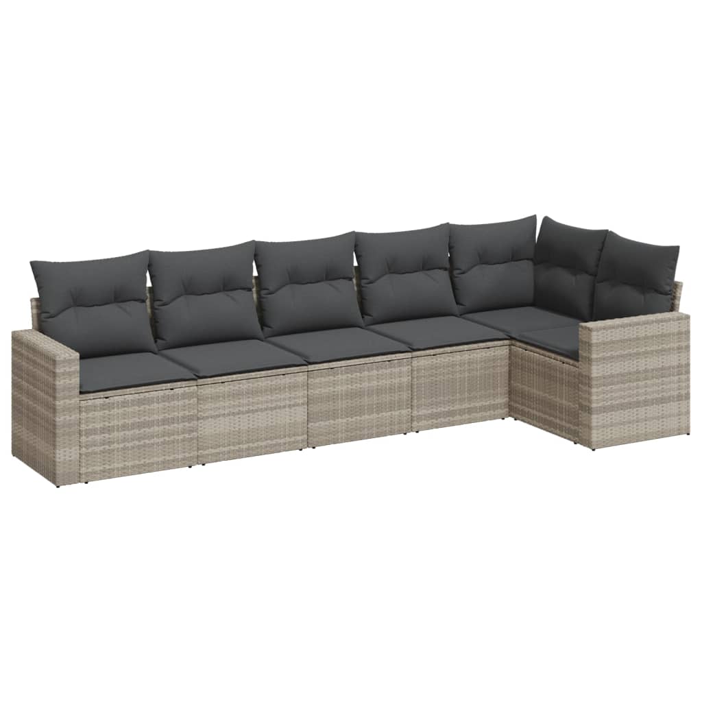 sofasæt til haven 6 dele med hynder polyrattan lysegrå