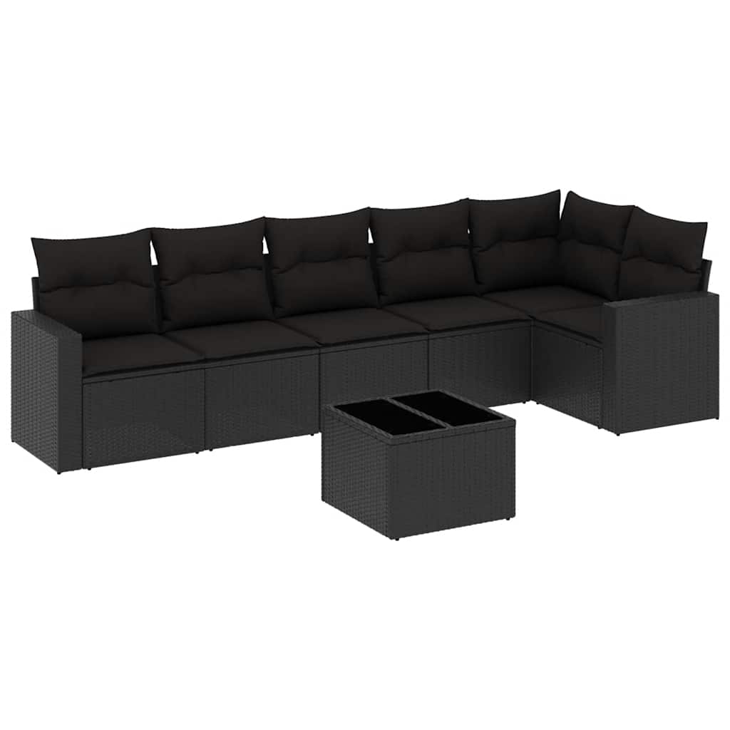 sofasæt til haven 7 dele med hynder polyrattan sort