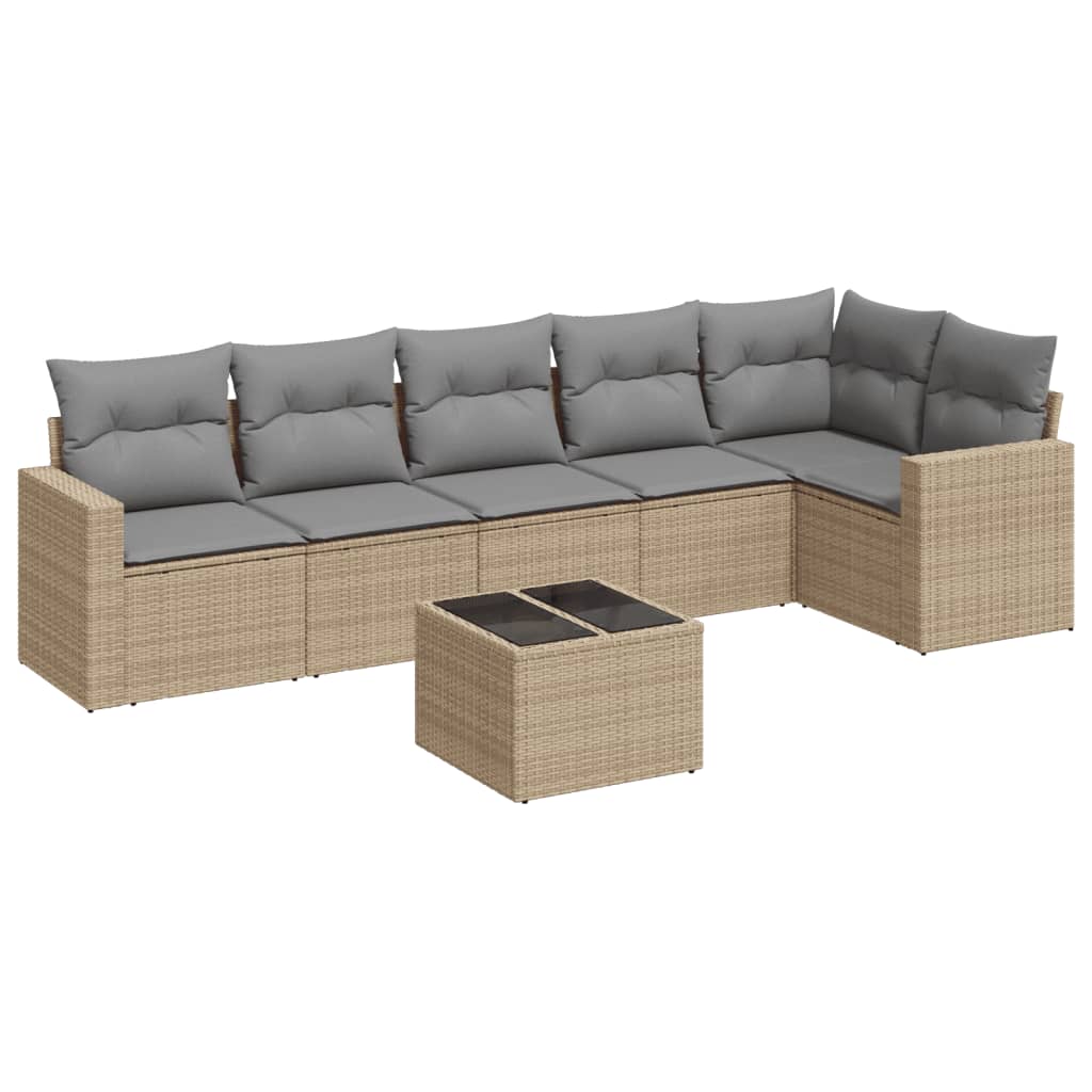 sofasæt til haven 7 dele med hynder polyrattan beige