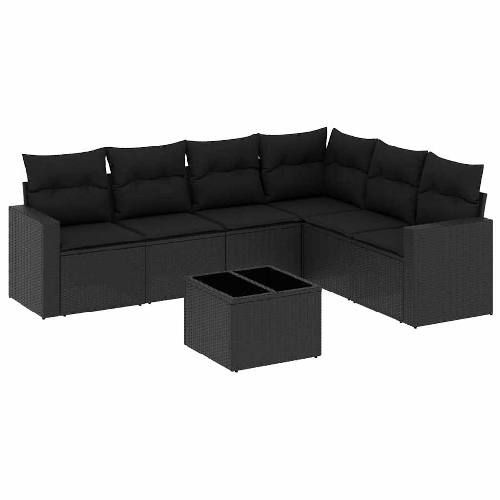 sofasæt til haven 7 dele med hynder polyrattan sort