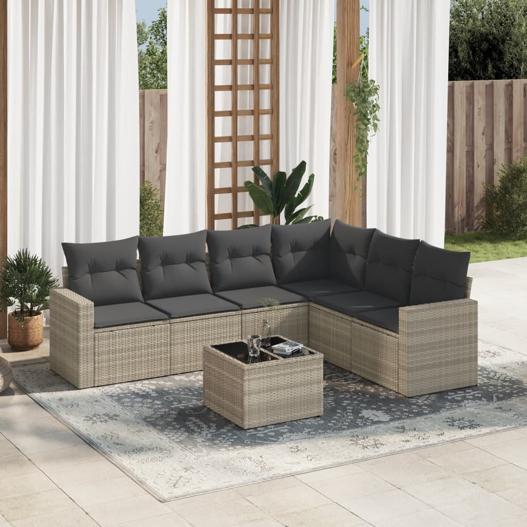 sofasæt til haven 7 dele med hynder polyrattan lysegrå