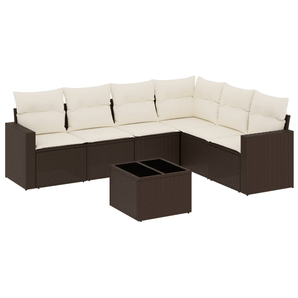 sofasæt til haven 7 dele med hynder polyrattan brun