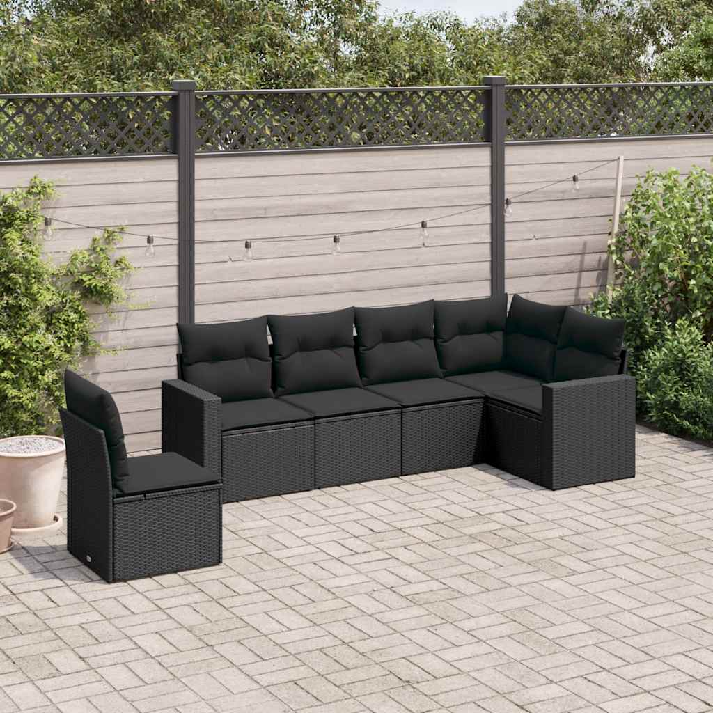 sofasæt til haven 6 dele med hynder polyrattan sort