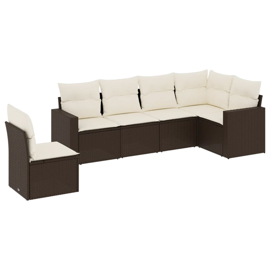 sofasæt til haven 6 dele med hynder polyrattan brun