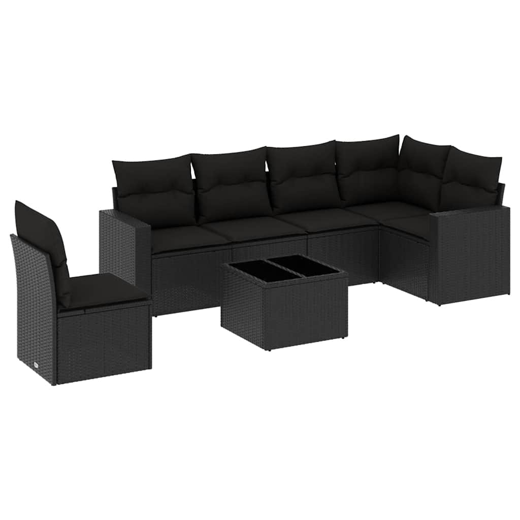 sofasæt til haven 7 dele med hynder polyrattan sort