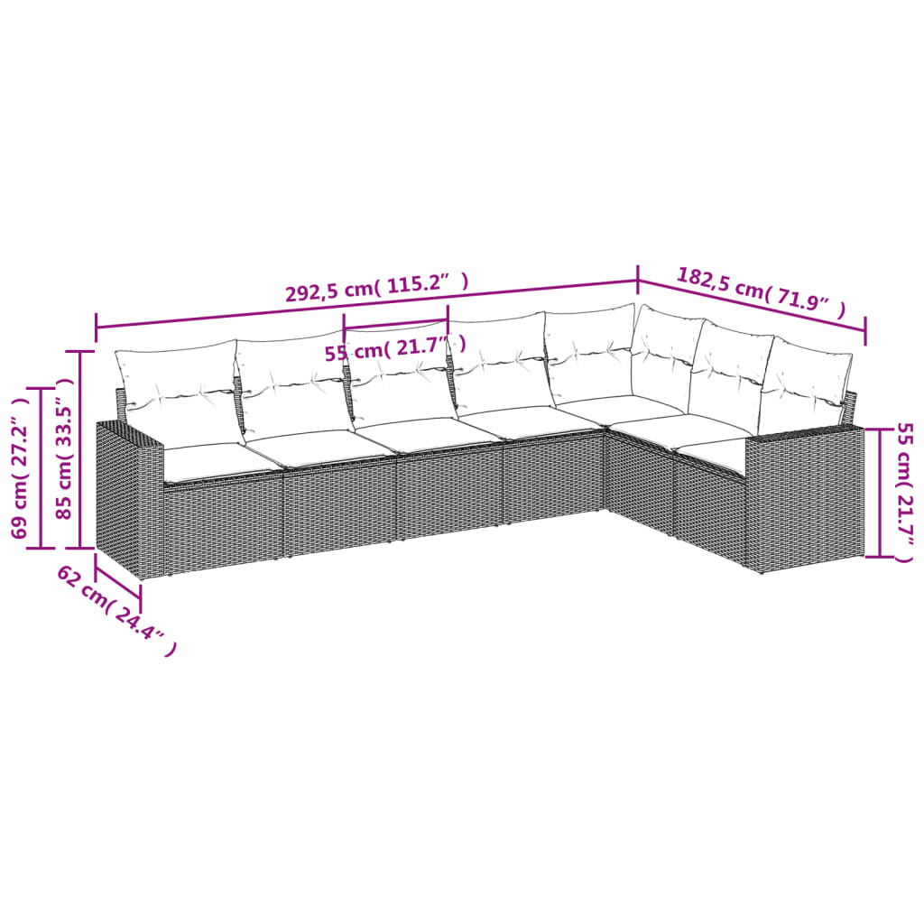 sofasæt til haven 7 dele med hynder polyrattan beige