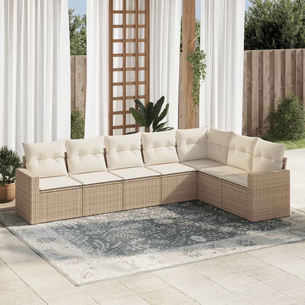 sofasæt til haven 7 dele med hynder polyrattan beige