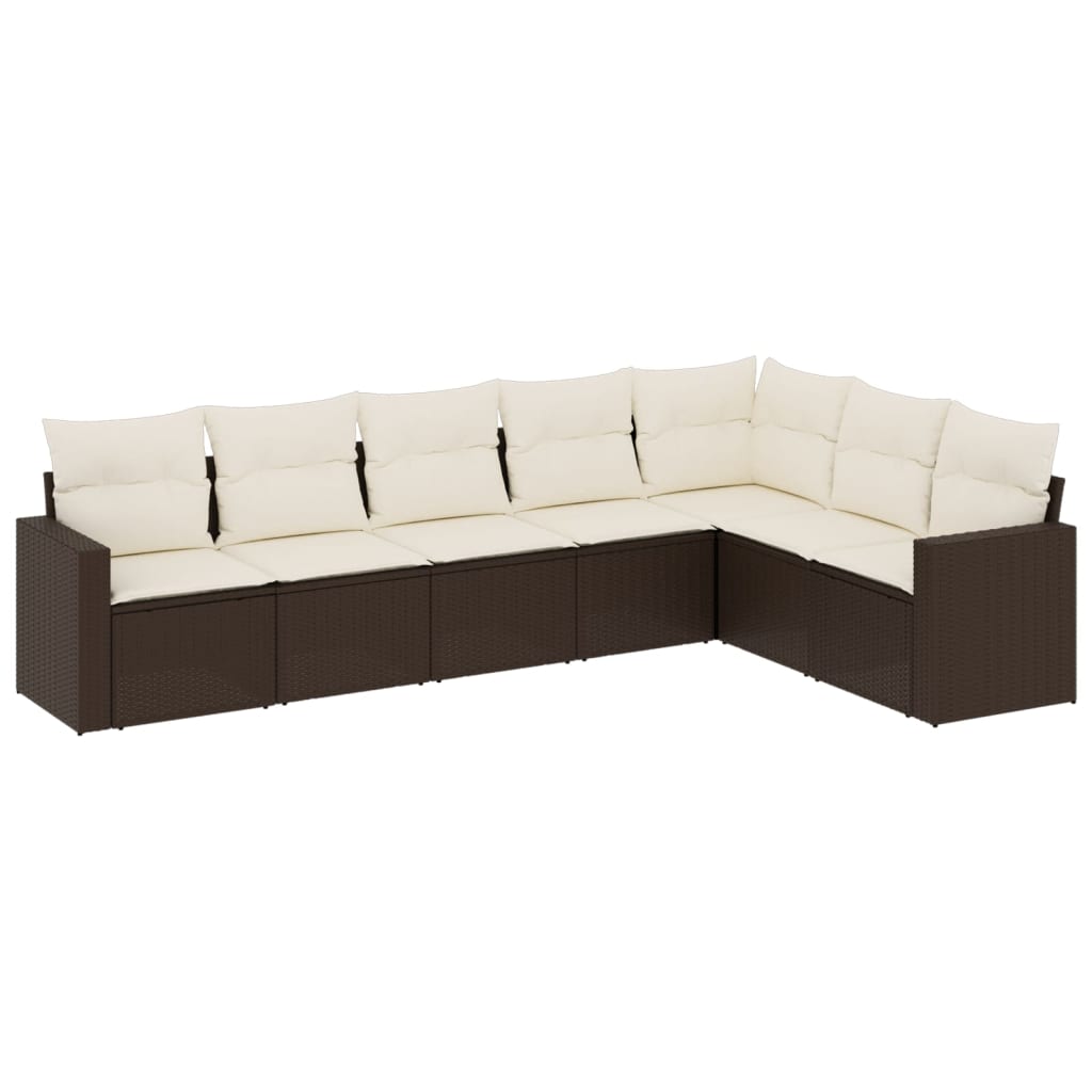 sofasæt til haven 7 dele med hynder polyrattan brun