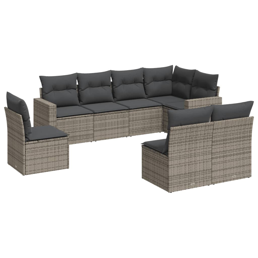 sofasæt til haven 8 dele med hynder polyrattan grå