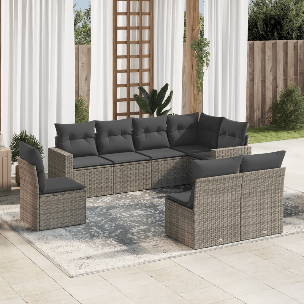 sofasæt til haven 8 dele med hynder polyrattan grå