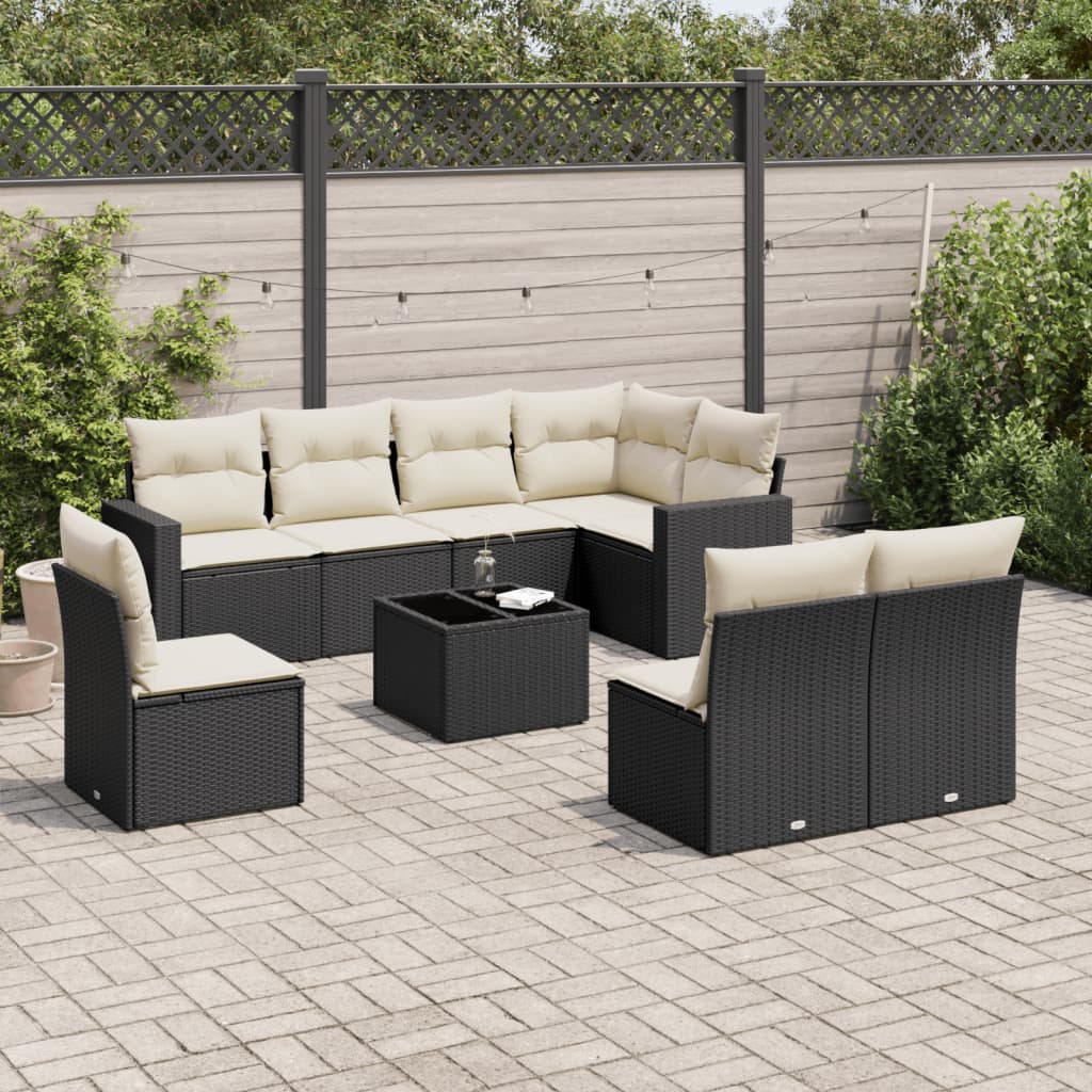 sofasæt til haven 9 dele med hynder polyrattan sort