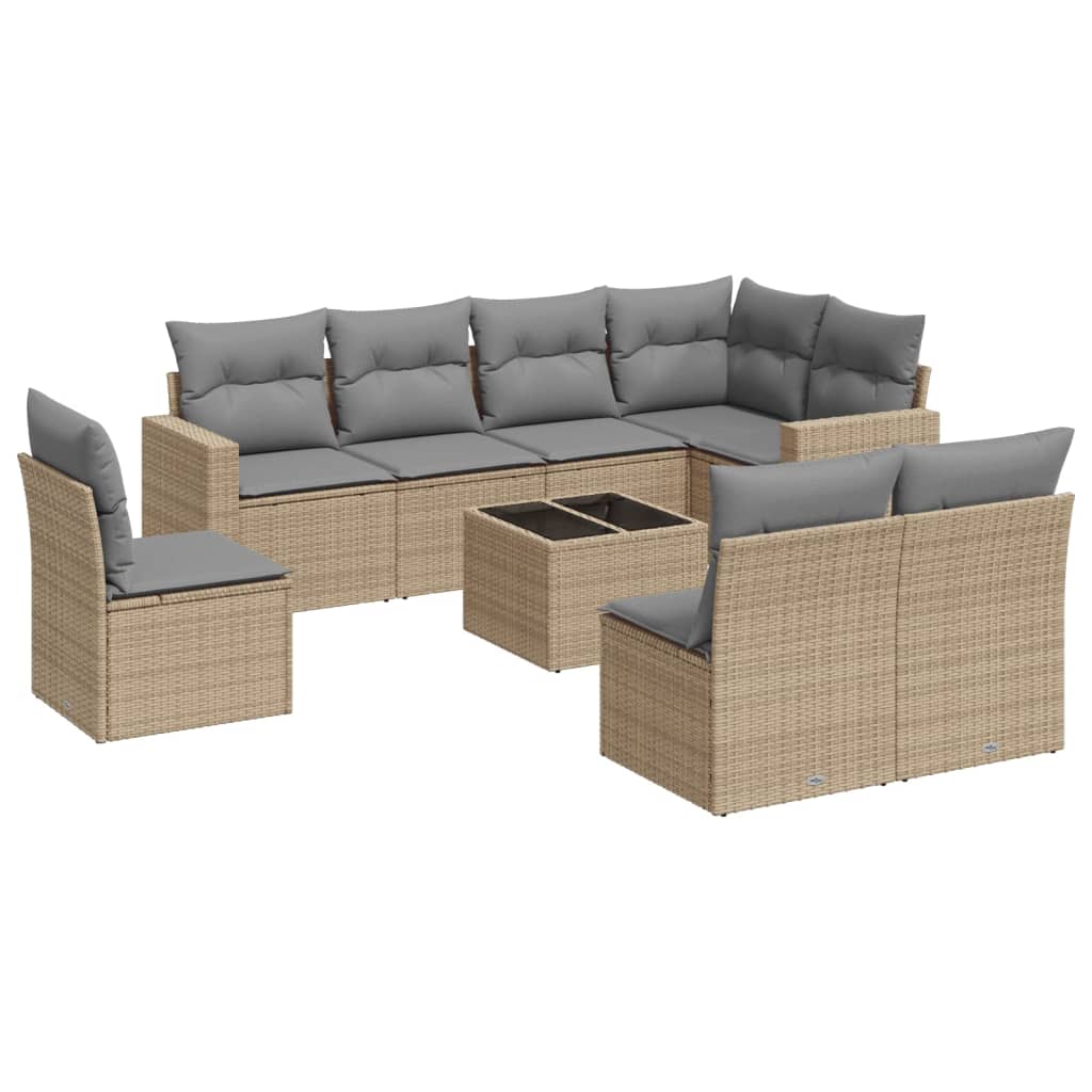 sofasæt til haven 9 dele med hynder polyrattan beige