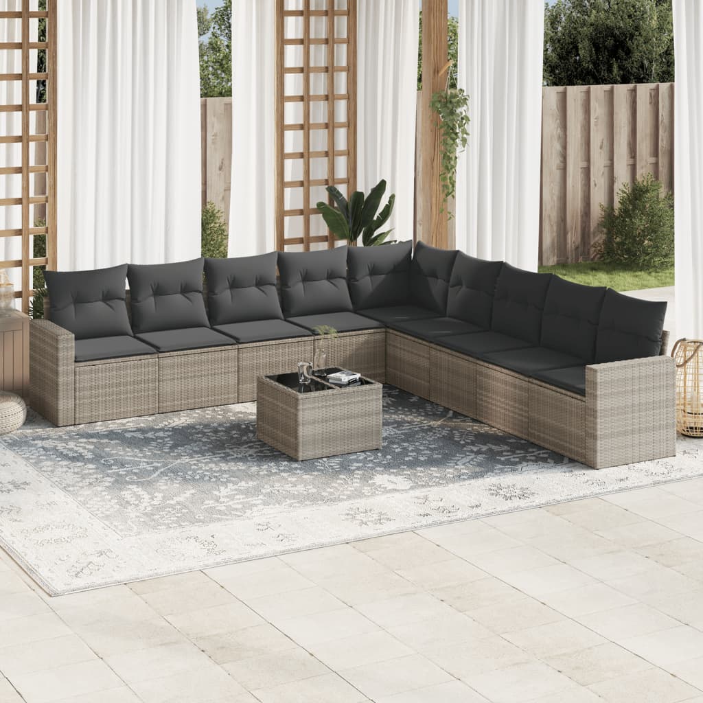 sofasæt til haven 10 dele med hynder polyrattan lysegrå