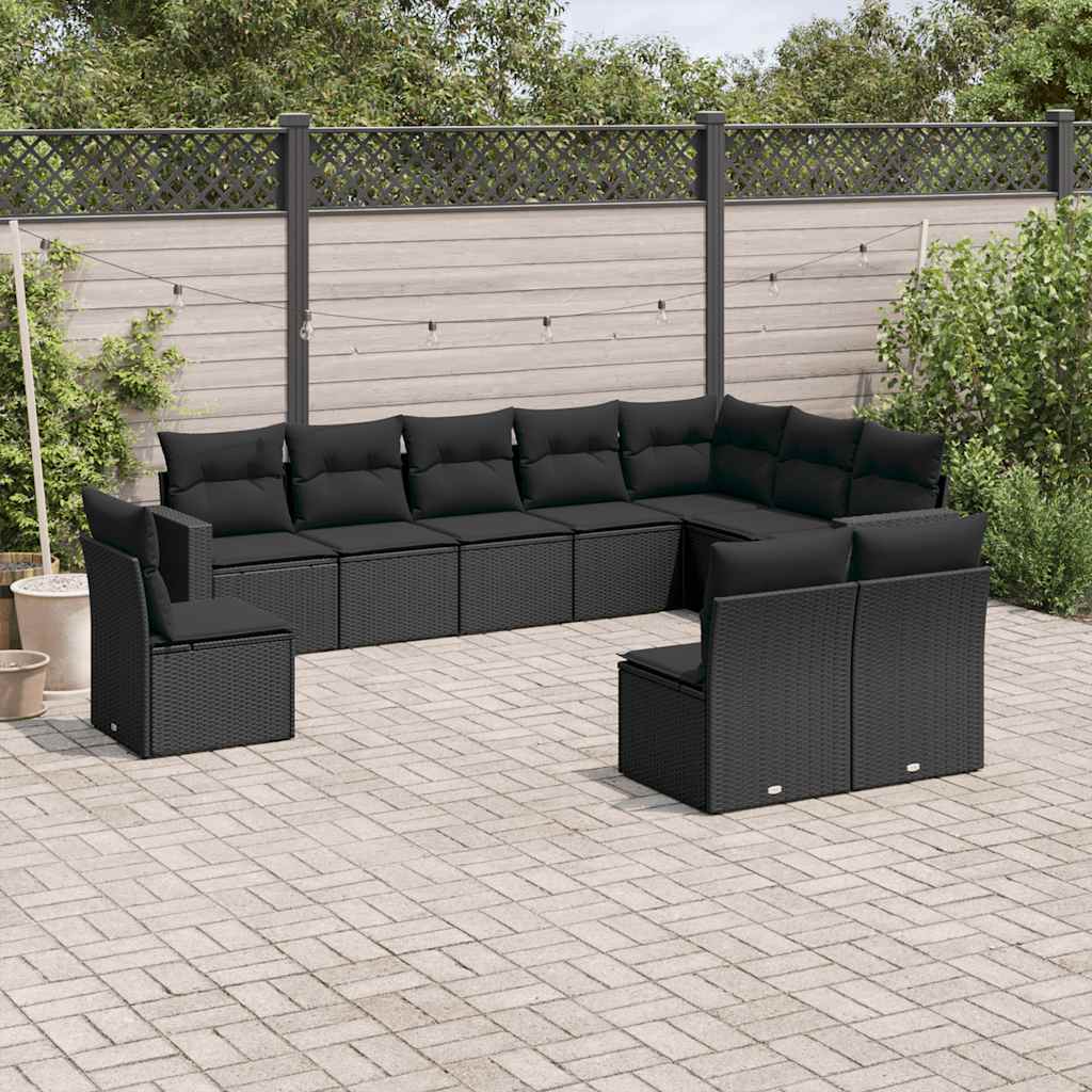 sofasæt til haven 10 dele med hynder polyrattan sort