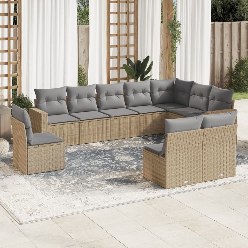 sofasæt til haven 10 dele med hynder polyrattan beige