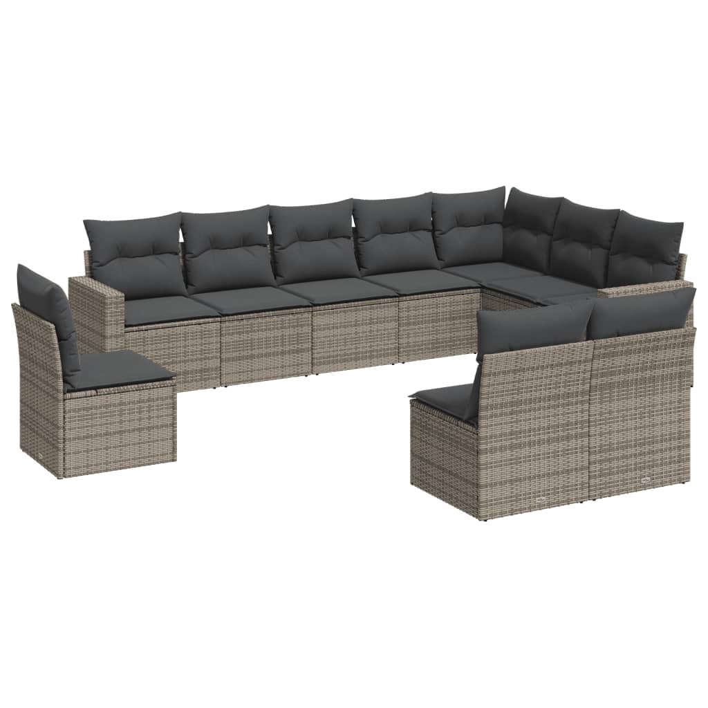 sofasæt til haven 10 dele med hynder polyrattan grå