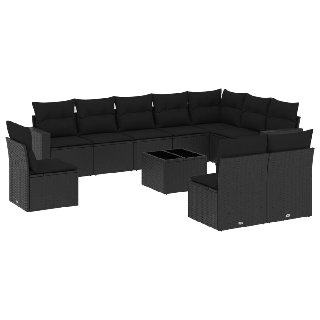 sofasæt til haven 11 dele med hynder polyrattan sort
